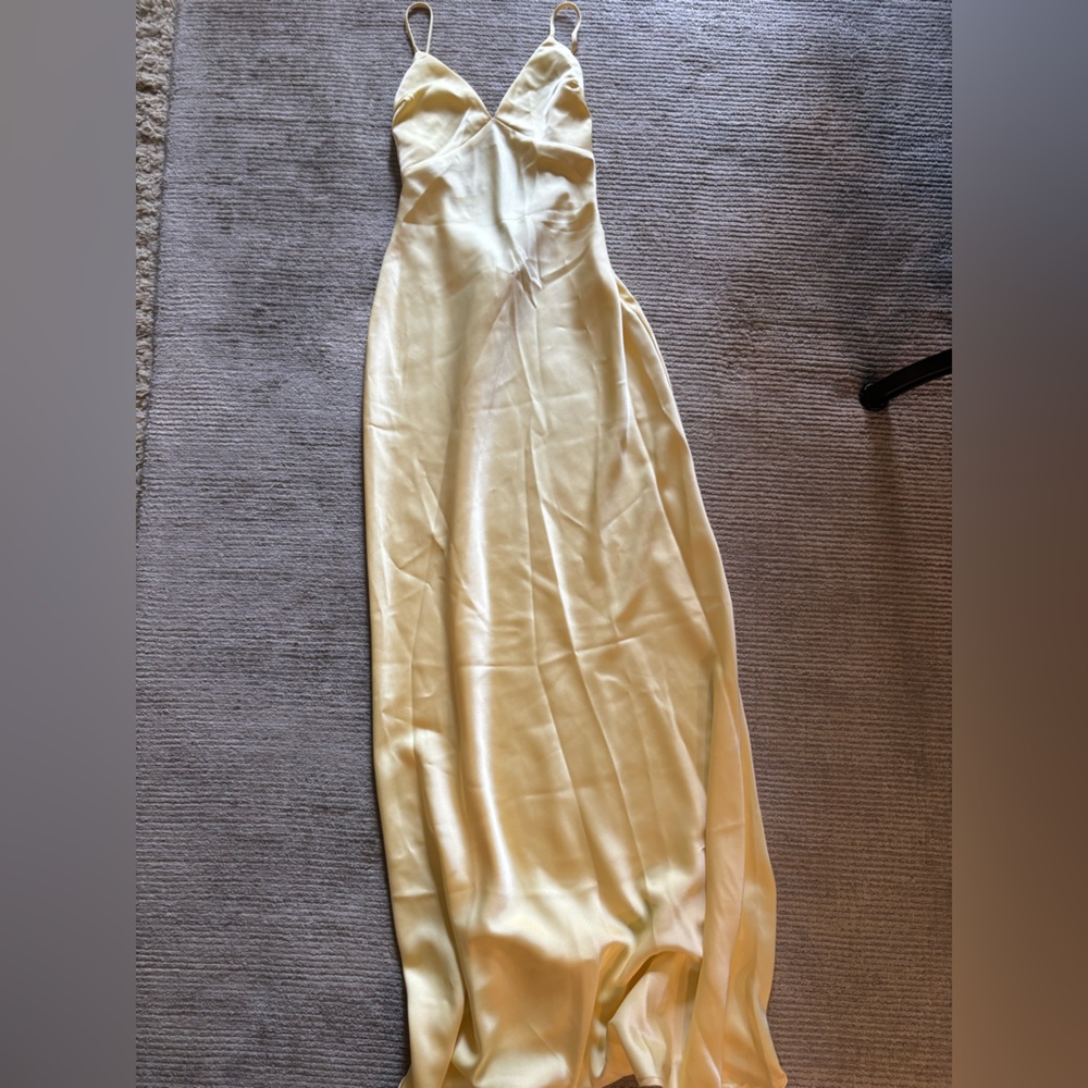 NWT- Princess Polly Satin dress in Pale Yellow